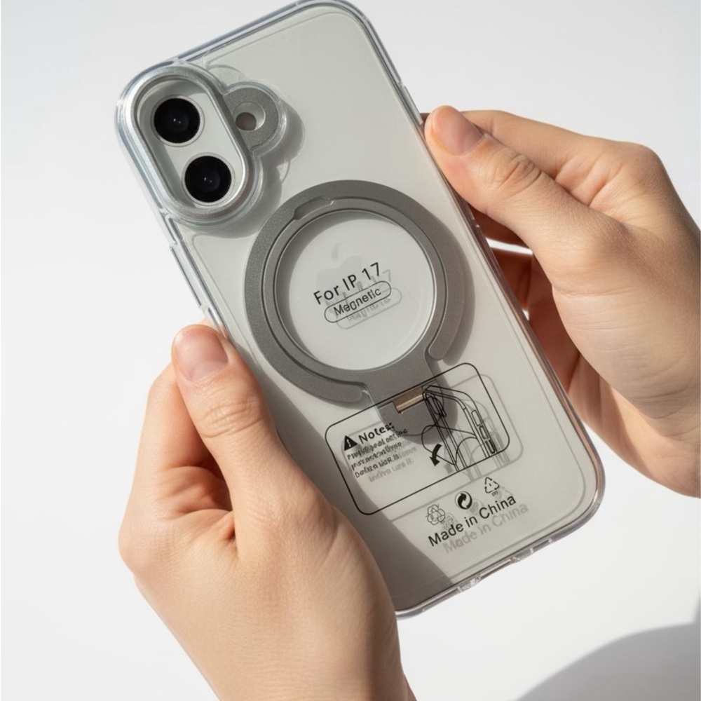 Clear Magnetic Ring iPhone Case - Transparent Silver Accent    IPhone 17